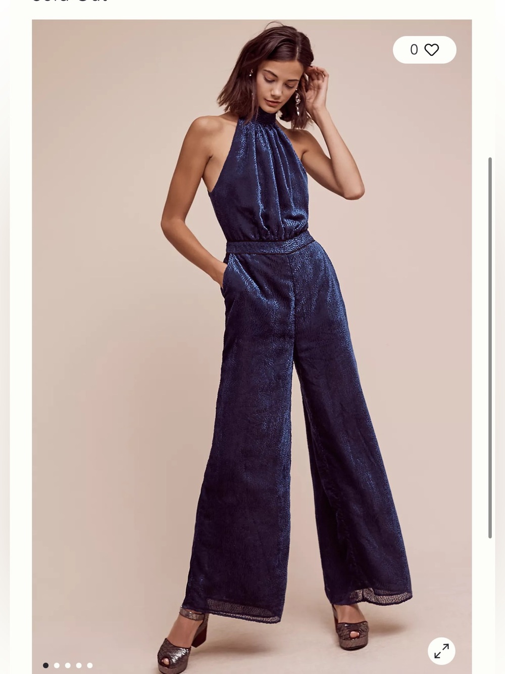 ANTHROPOLOGIE ELEVENSES Nova Velvet Halter Jumpsuit Blue Formal 12 - Picture 7 of 10